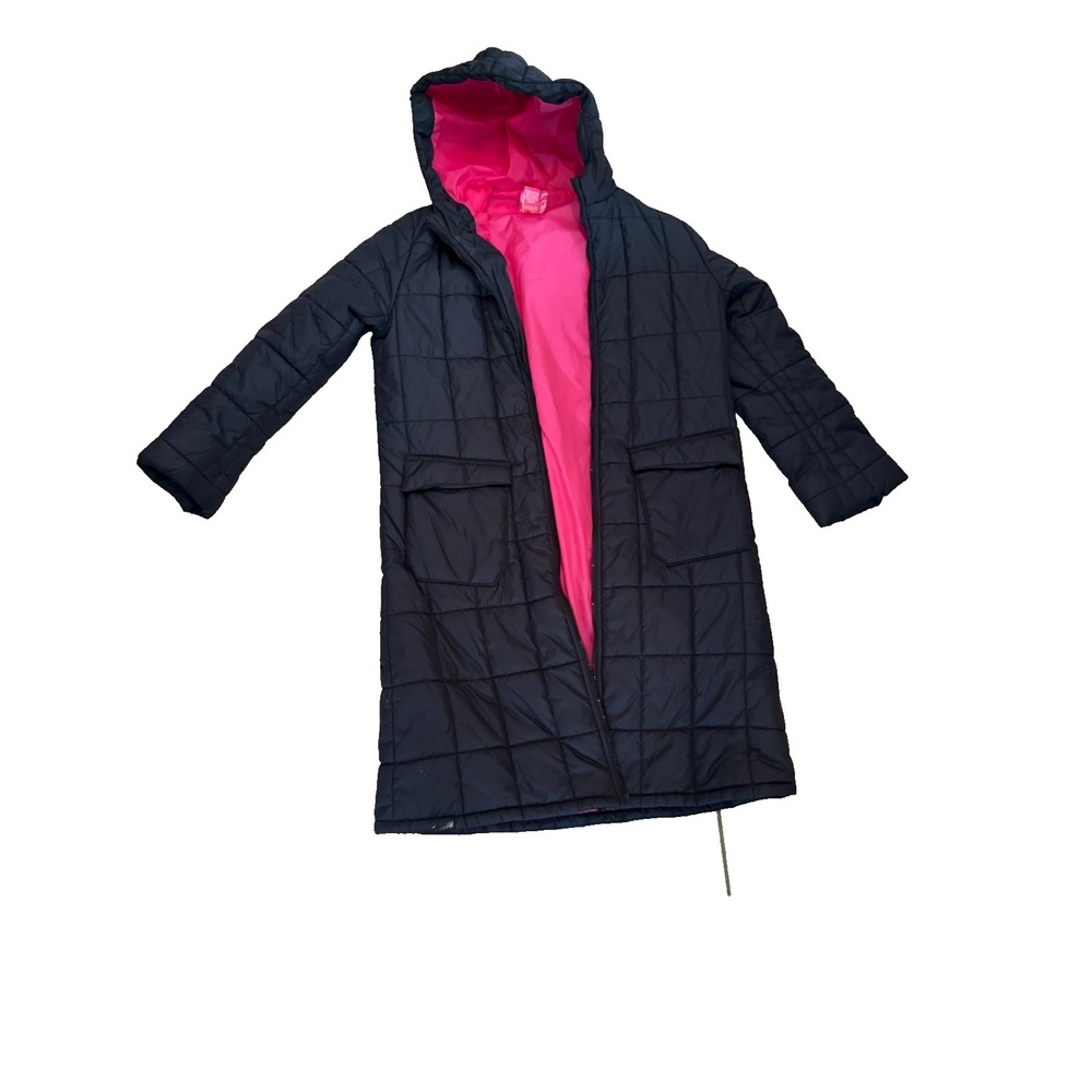 Roxy Womens Long Puffer Jacket Black Pink Quilted Hooded Winter Coat T474374 L